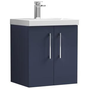 Nuie Arno Midnight Blue Wall Hung 2 Door Vanity Unit & Basin - 579 x 510mm