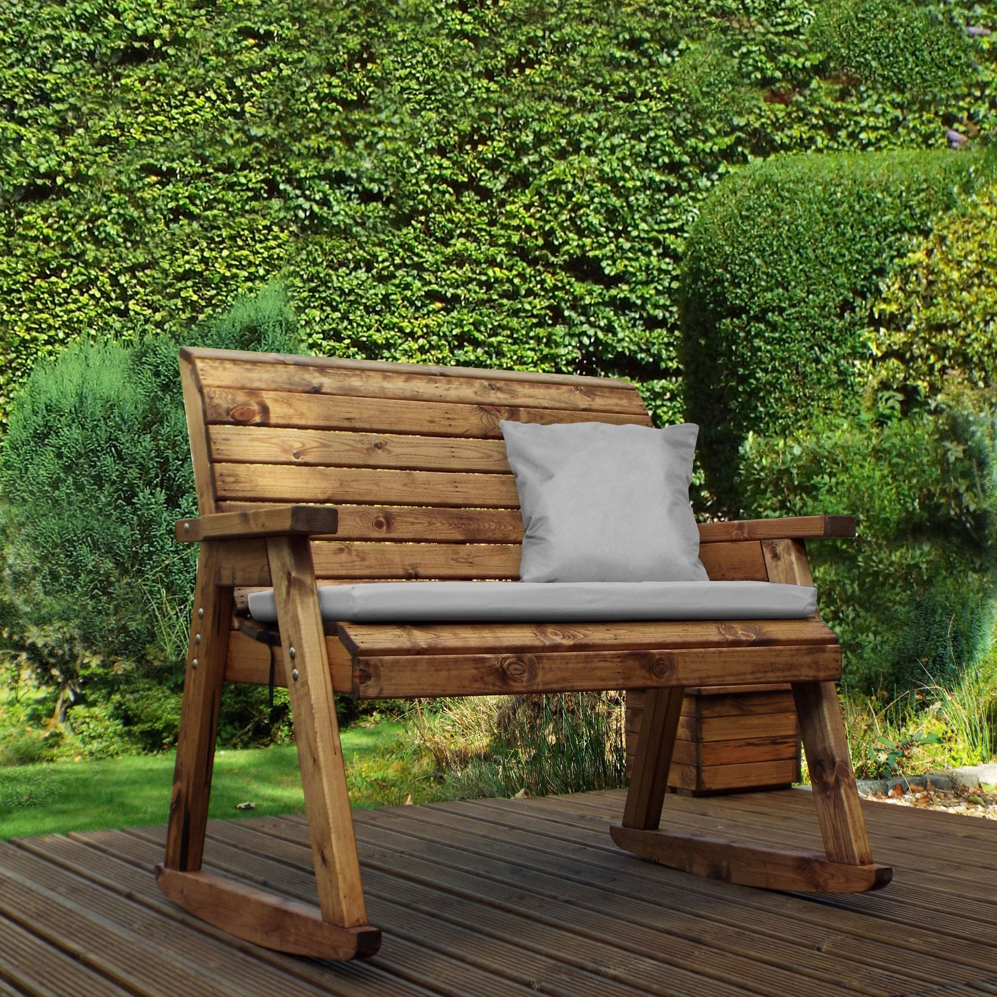 Charles Taylor 2 Seater Wooden Bench Rocker with Grey Seat Pad Wood (Brown)