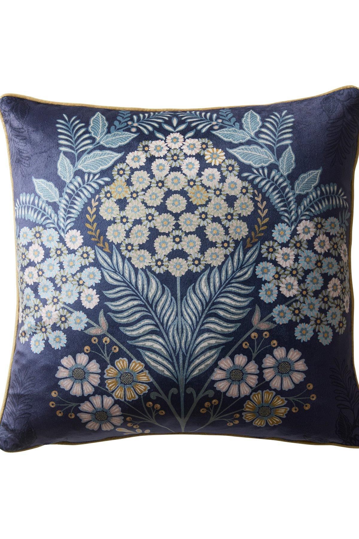 Appletree 'Evelina' Geometric Floral Velvet Filled Cushion in Navy 3