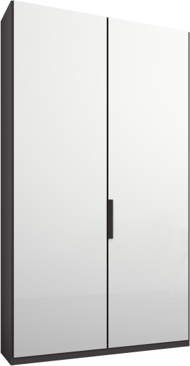 Caren 2 door 100cm Hinged Wardrobe, Graphite Grey Frame, White Glass Doors, Classic Interior