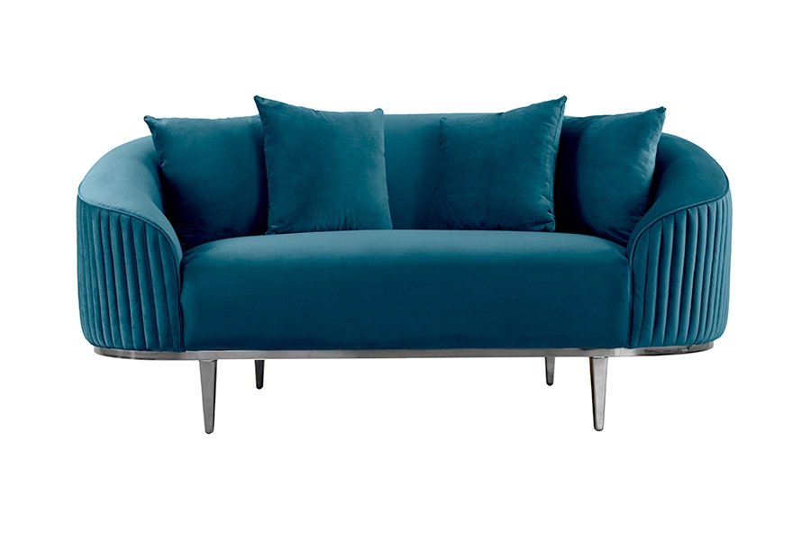 Ella Two Seat Sofa - Peacock - Polished chrome base