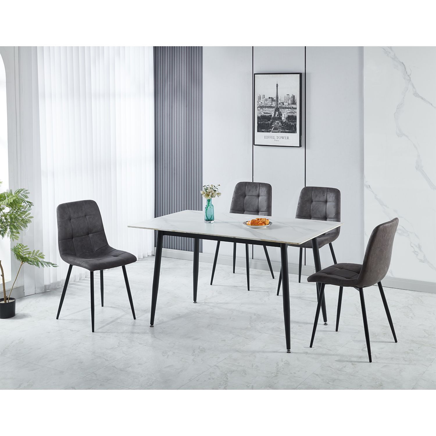 Seconique Fenton Dining Set (4 Chairs) in Dark Grey