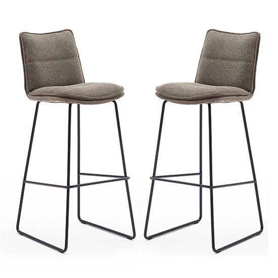 Ciko Cappuccino Fabric Bar Stools With Matt Black Legs In Pair