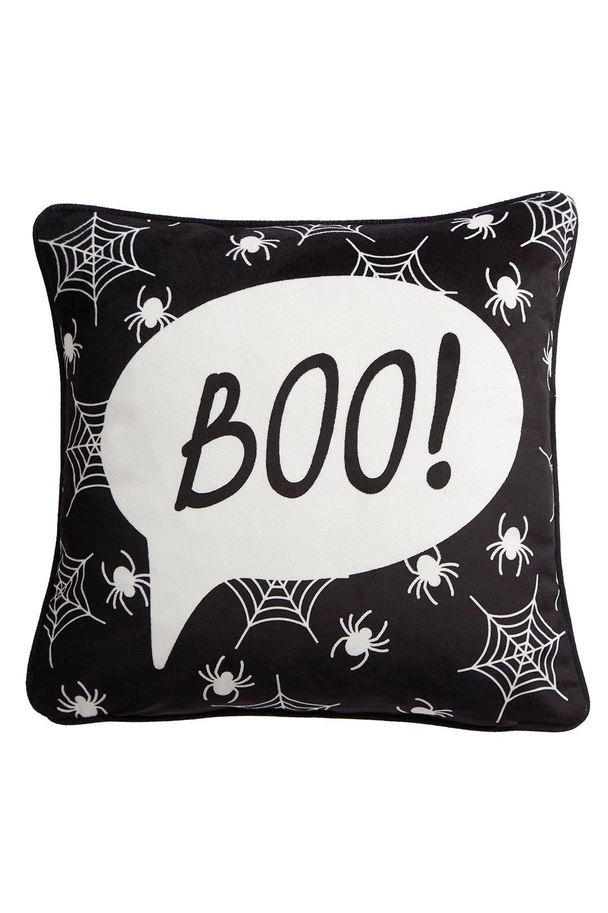 Bedlam 'Boo' Luxe Velvet Halloween Filled Cushion in Black