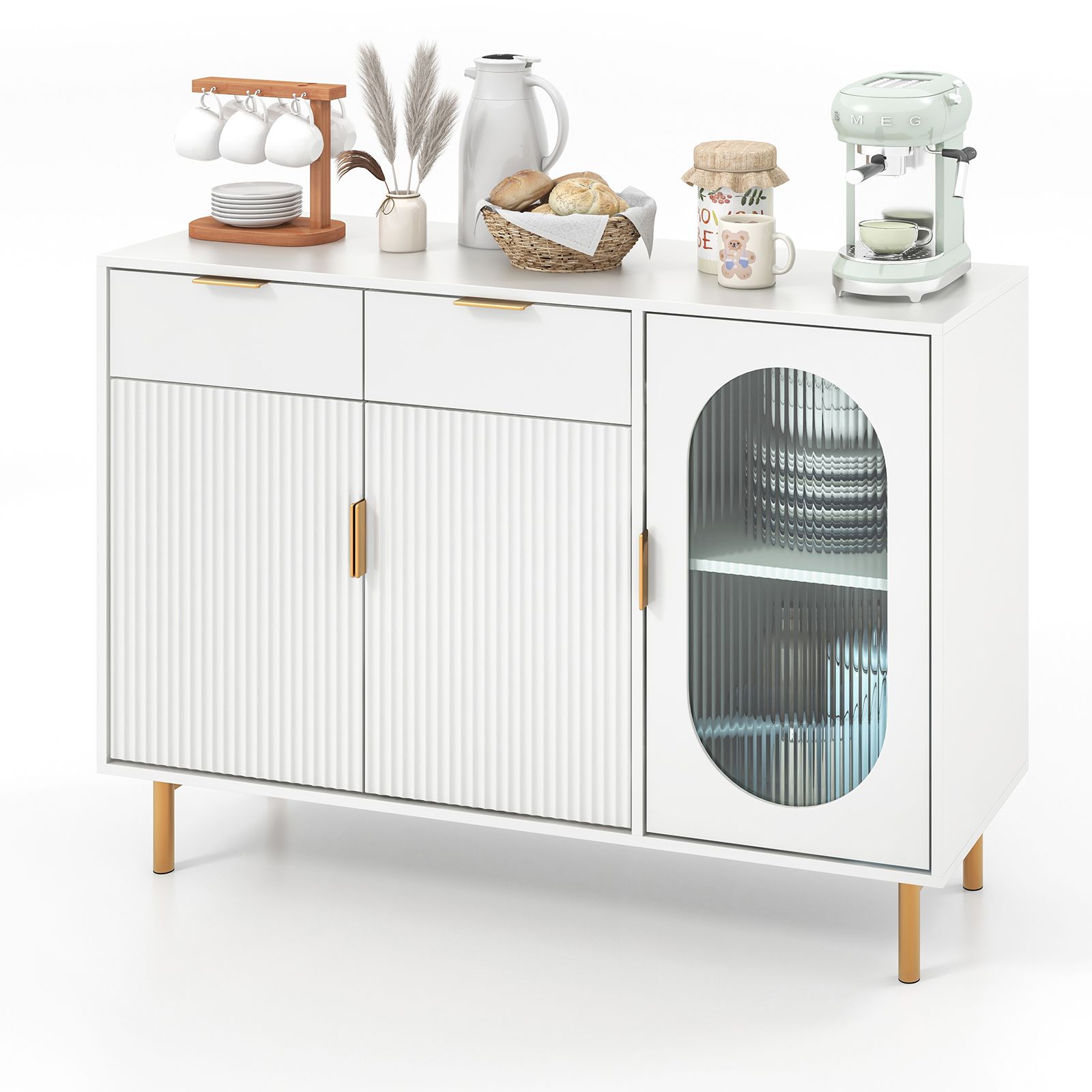 Costway Kitchen Storage Sideboard Dining Buffet Server Cabinet Cupboard With 2 Drawers in White