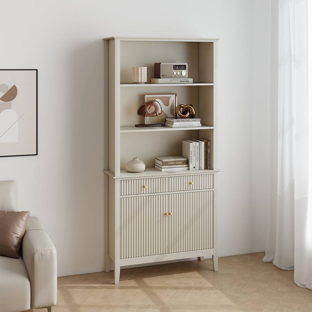 Melody Maison Large 2 Drawer & 2 Doors Freestanding Storage Display Cabinet - Hales Taupe Range in Beige