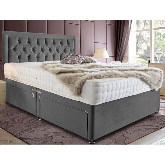 Lasso Plush Velvet Divan Small Double Bed In Grey