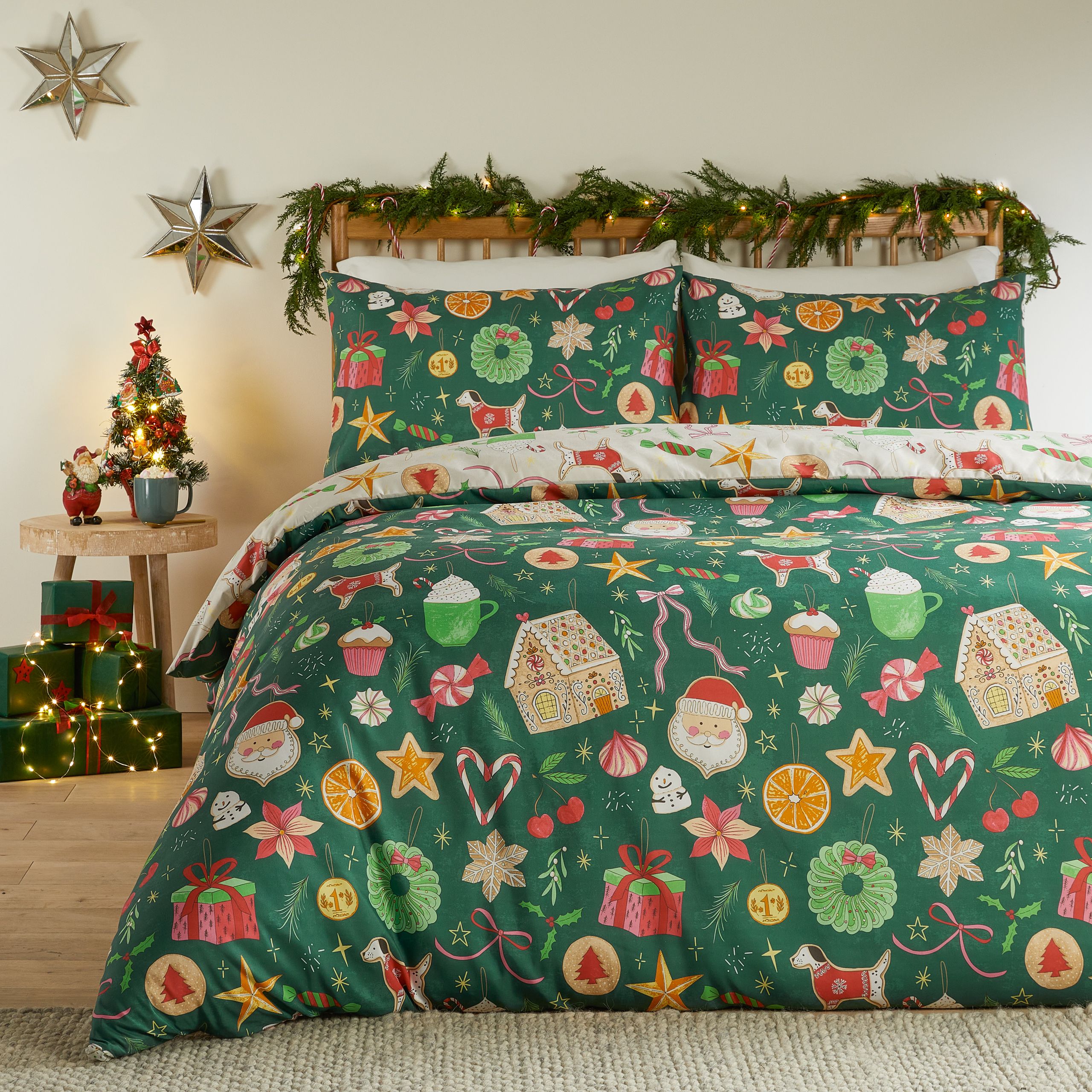 Duvet Day Festive Treats Soft Touch Christmas Duvet Cover Set in Emerald