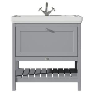 Bayswater Hartleigh Plummett Grey Traditional Freestanding Vanity Unit & 1 Tap Hole Traditional Recessed Basin - 800mm