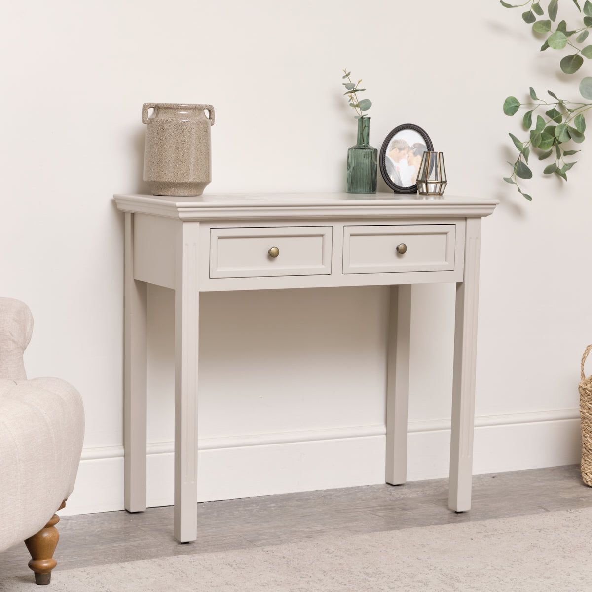 Melody Maison 2 Drawer Console / Dressing Table - Daventry Taupe-Grey Range in Taupe