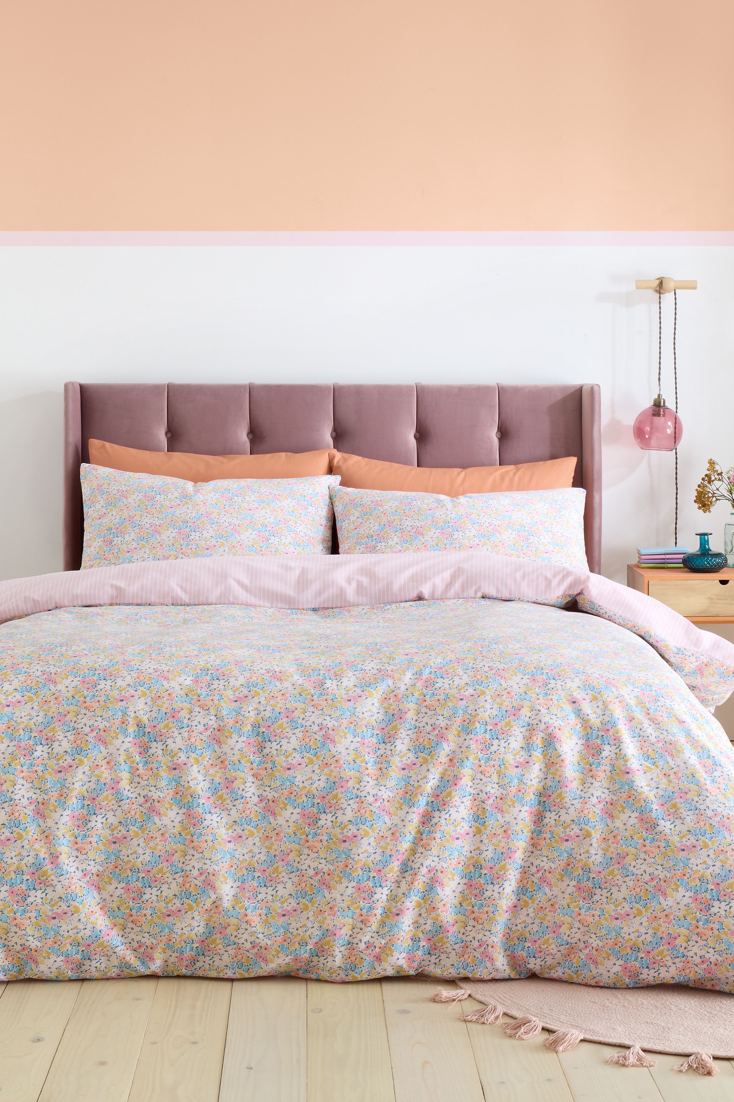 Catherine Lansfield 'Darcy Floral' Reversible Duvet Cover Set in Pink
