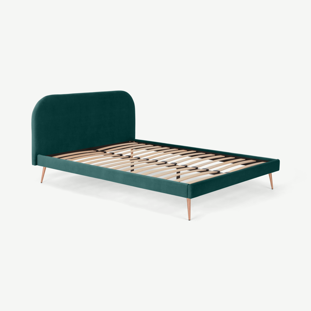 Eulia King Size Bed, Seafoam Blue Velvet & Copper Legs 