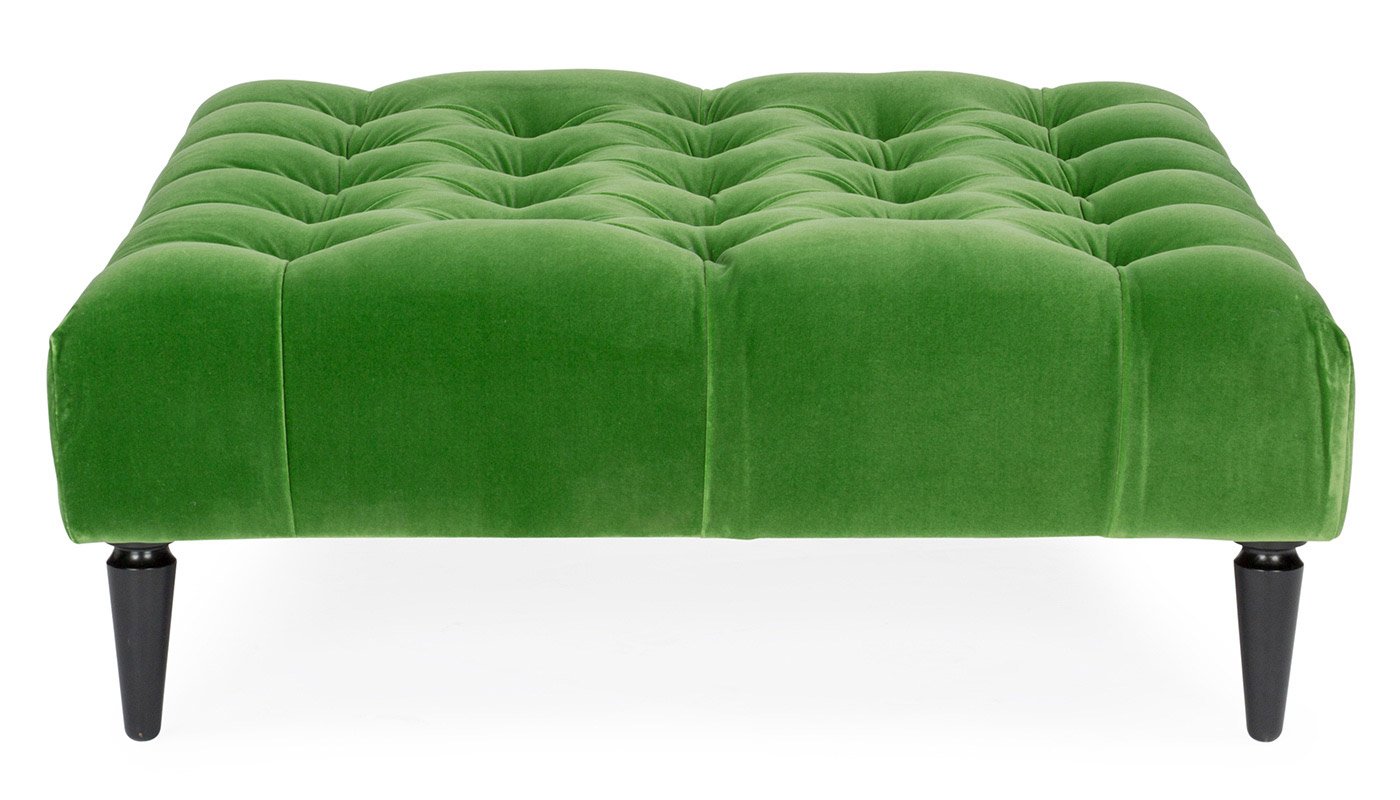 Heal's Balmoral Ottoman Varese Velvet Emerald Black Feet