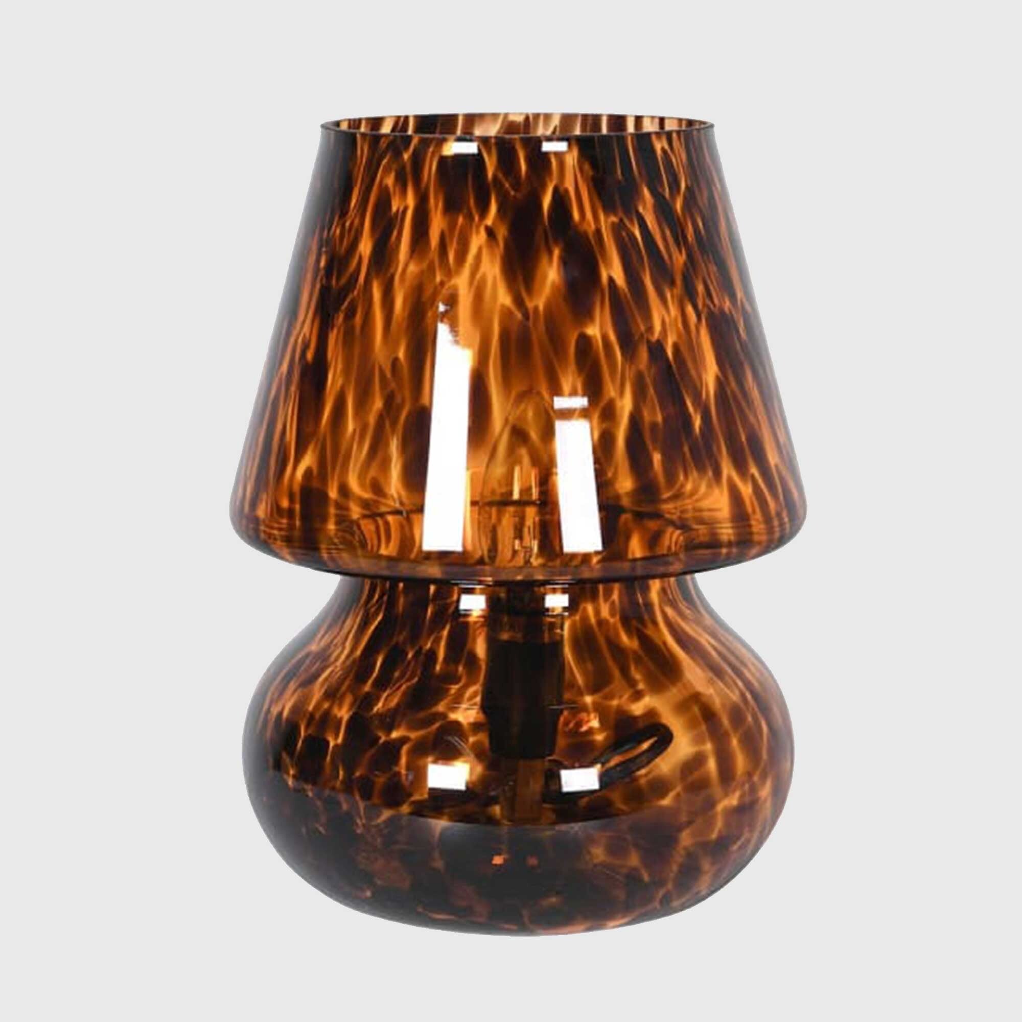 Tortoise Print Mushroom Table Lamp, Brown Glass | Barker & Stonehouse
