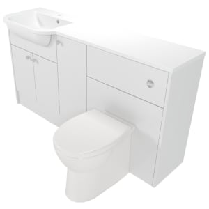 Deccado Benham Bright White Left Hand 1500mm Fitted Vanity & Toilet Pan Unit Combination with Left Hand Basin