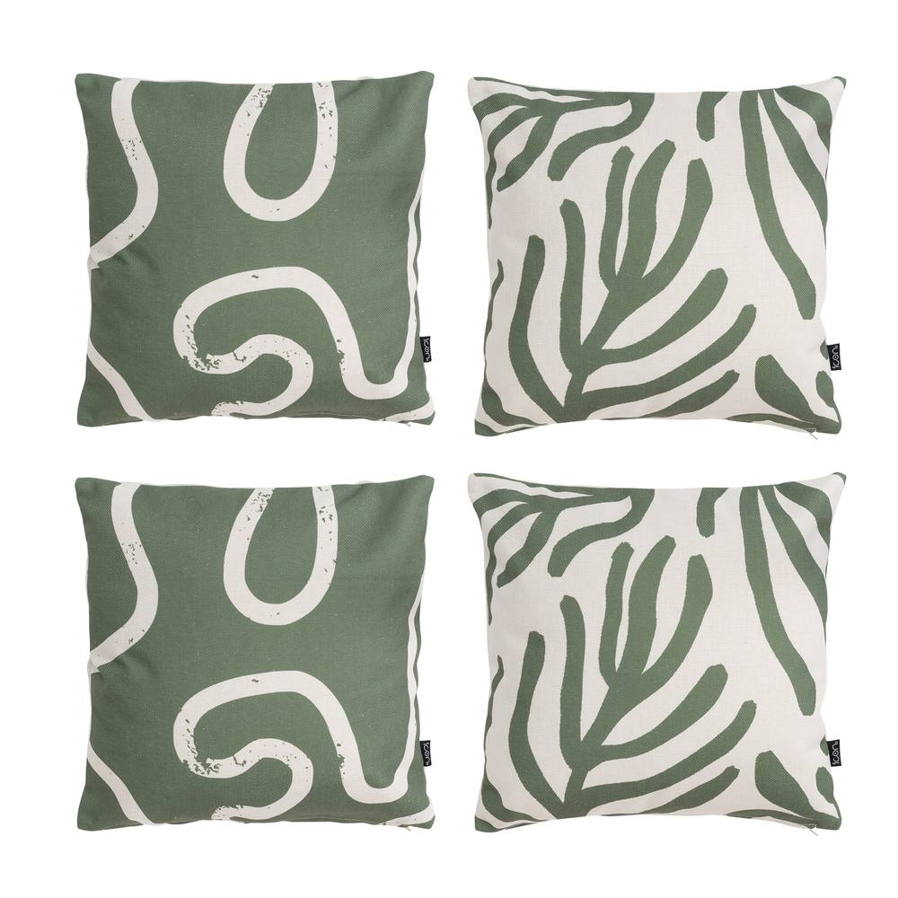 icon Indoor & Outdoor Abstract Printed Waterproof Cushion, Squiggle & Leaf (4-Pack)