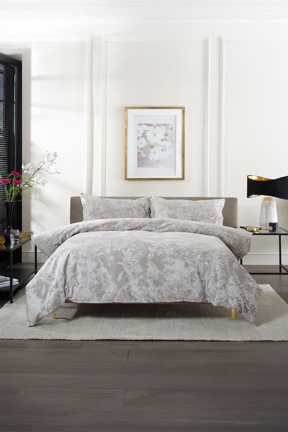 The Lyndon Company Crushed Velvet Chatsworth Printed Duvet Cover Set | Deyongs 1846 in Natural