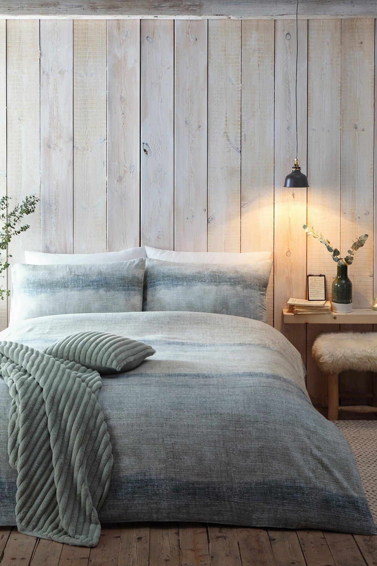 Appletree 'Anson Stripe' 100% Brushed Cotton Duvet Cover Set in Green