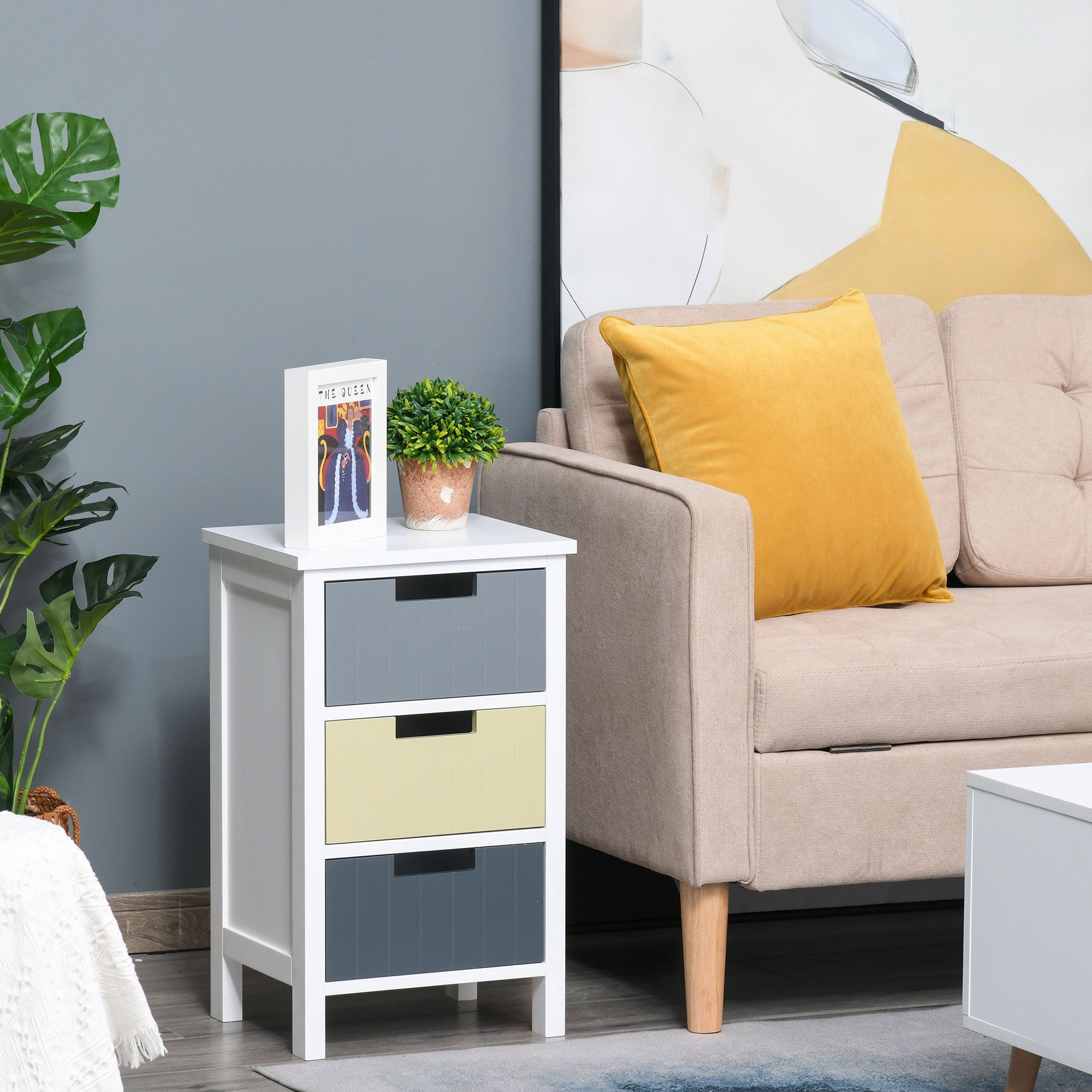 HOMCOM 3 Drawer Colourful Storage Cabinet Tower Dresser Chest