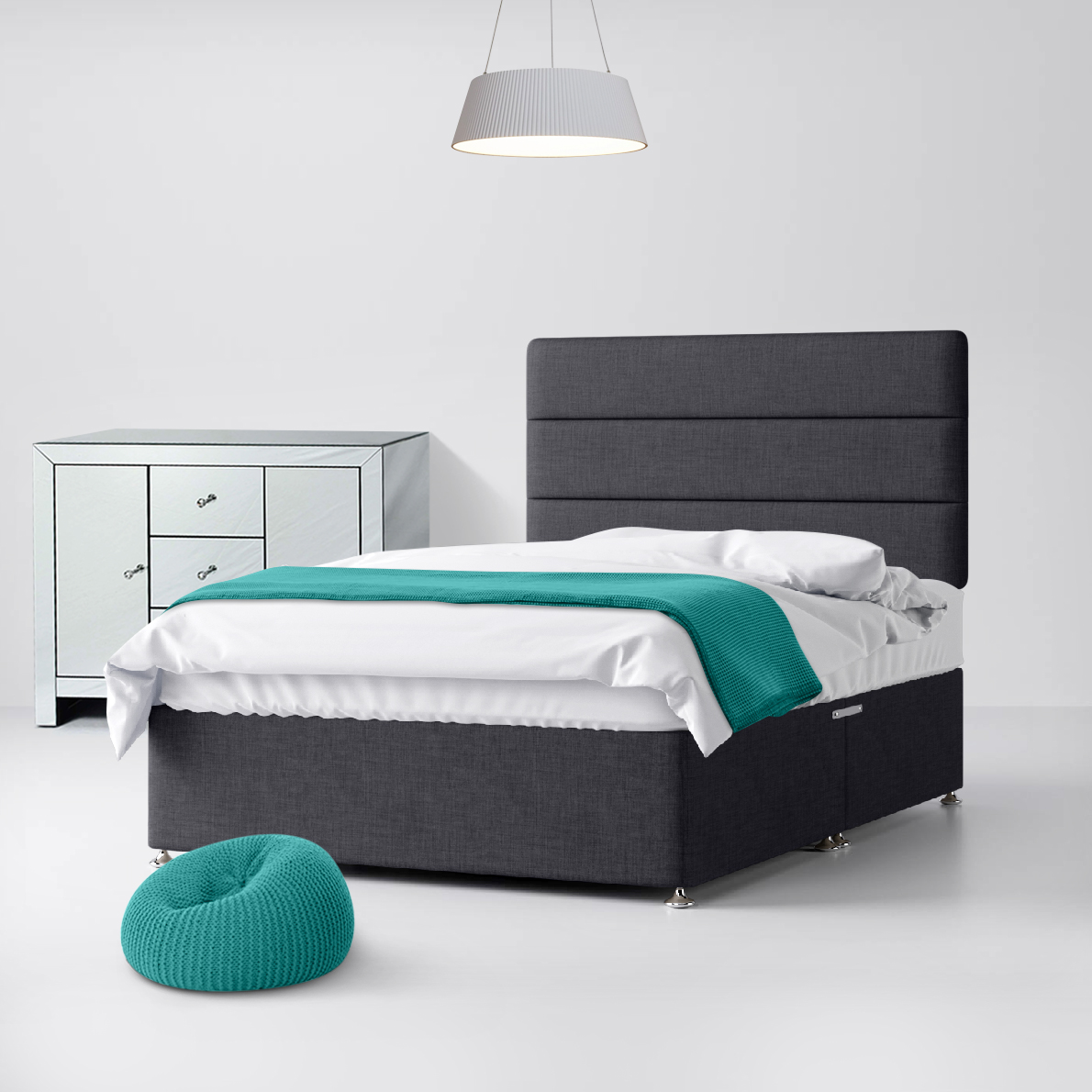 Cornell Lined Charcoal Fabric Ottoman Divan Bed - 4ft Small Double
