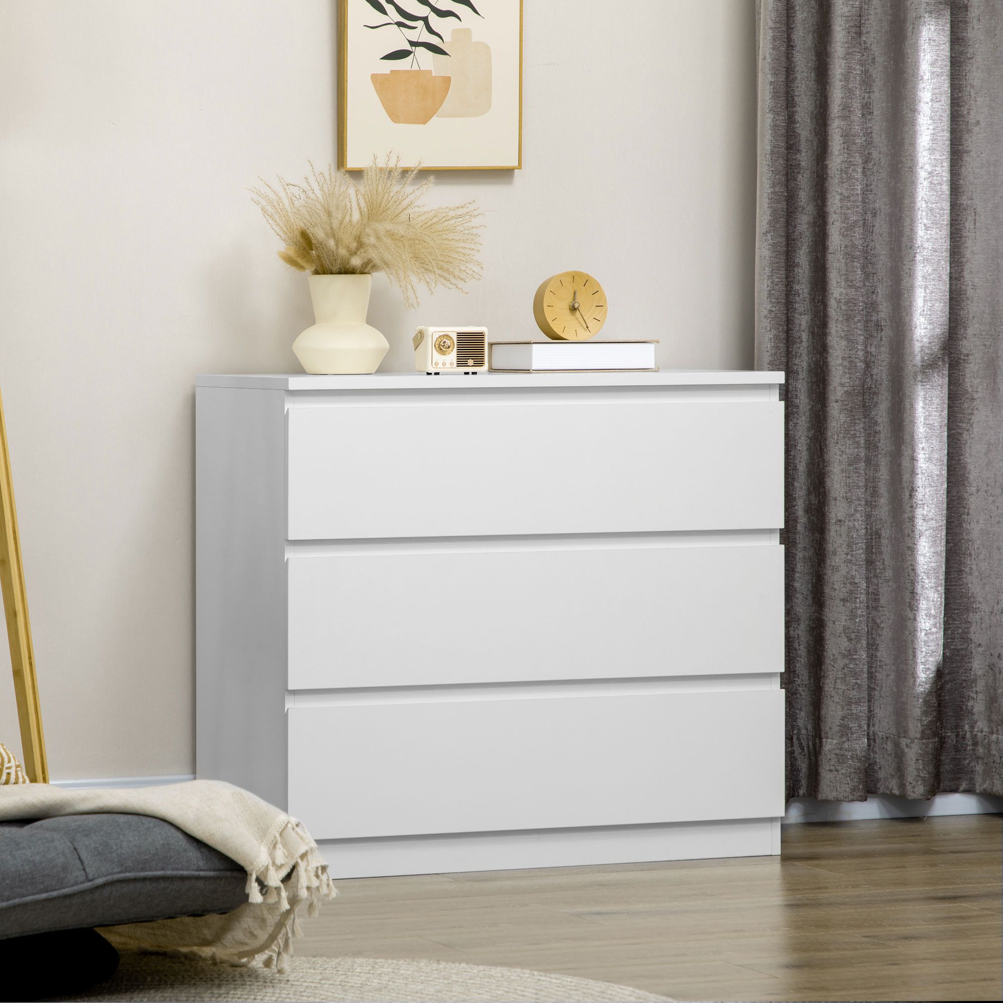 HOMCOM Chest of Drawers, 3 Drawer Storage Cabinet Unit for Bedroom in White