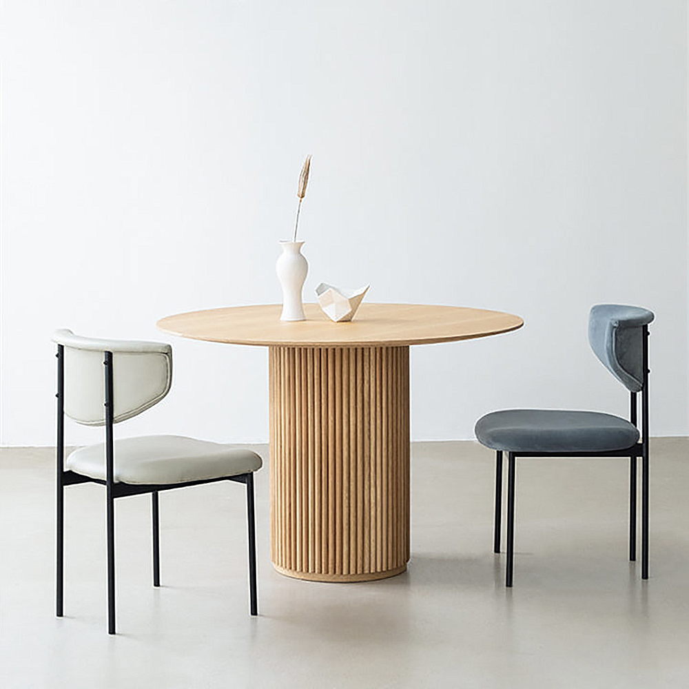 Japandi 1000mm Round Wood Dining Table for 4 Person Natural Pedestal Base