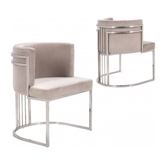 Casoli Beige Velvet Dining Chairs In Pair With Silver Legs