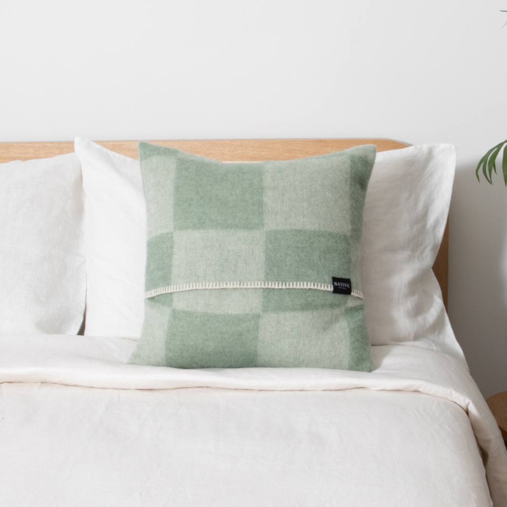Native Natural Checkerboard Green Wool Cushion 45x45cm