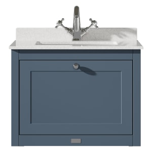 Bayswater Hartleigh Stiffkey Blue Traditional Wall Hung Vanity Unit & 1 Tap Hole White Marble Top Basin - 600mm