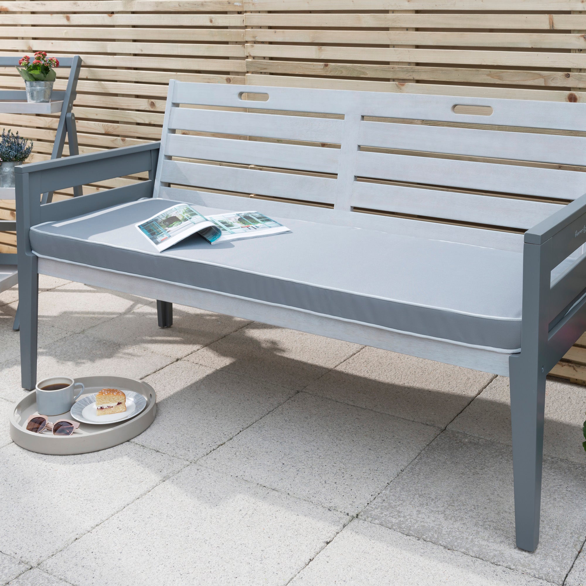Florenity Grigio 3 Seater Cushioned Bench Grey