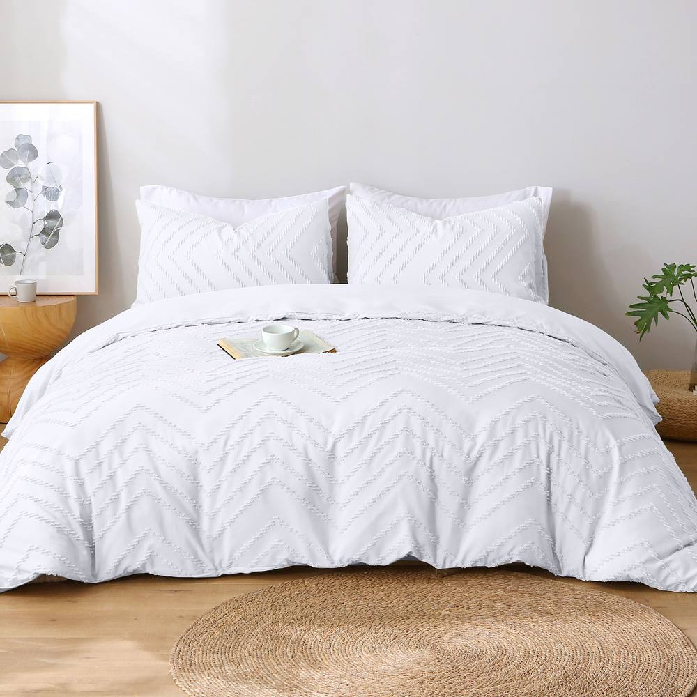 Pamposh Luxury Tufted Duvet Cover Set King Size Ultra Soft Quilt Covers in White