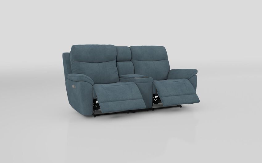 Blue Fabric Eldwick 3 Seater Power Recliner Sofa with Console, Head Tilt & Lumbar