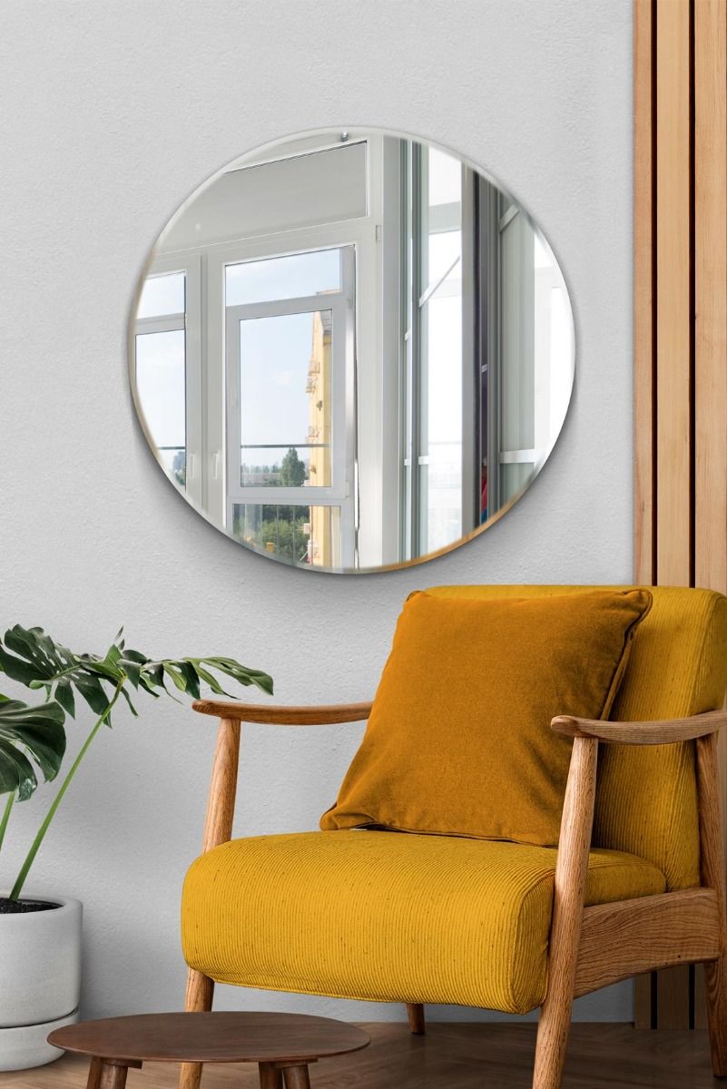 MirrorOutlet All Glass Bevelled Classic Design Round Mirror 90 x 90CM in Silver