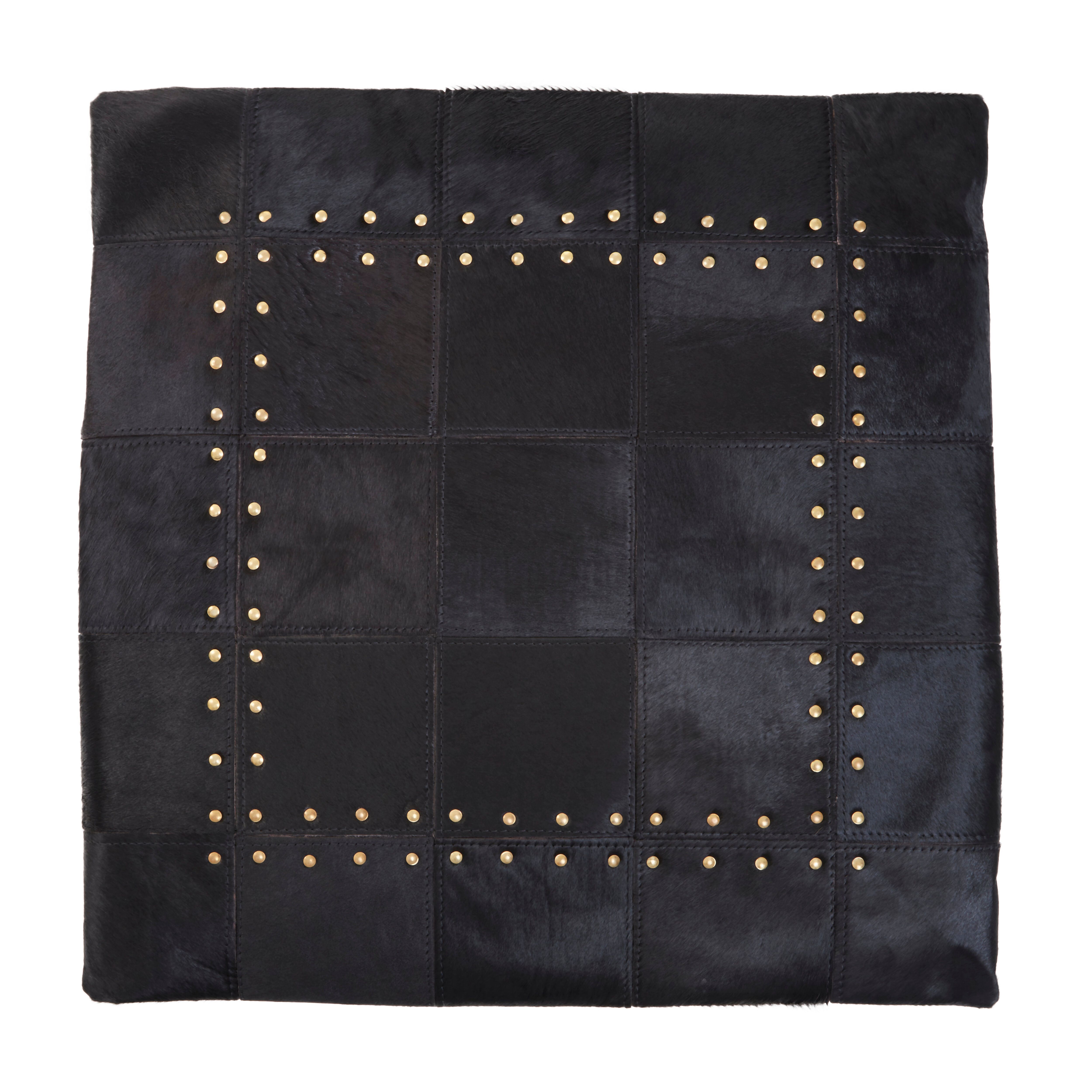Orsina Bosie Safira Black Hair on Leather Patchwork Cushion