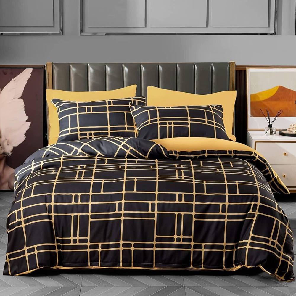 Pamposh Double Brushed Microfibre Duvet Cover Set With Zipper Closure in Gold