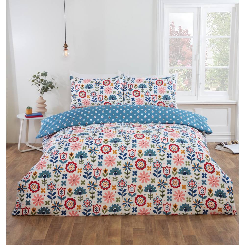Rapport Home Olivia Microfibre Floral Duvet Cover Set with Pillowcase (Blue) in Blue