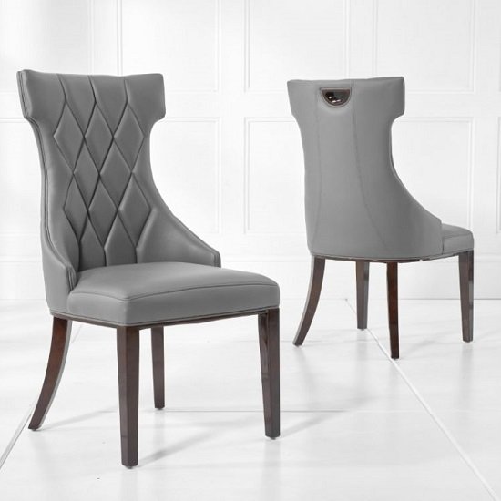Tybrook Grey Faux Leather Dining Chair With Wood Legs In A Pair