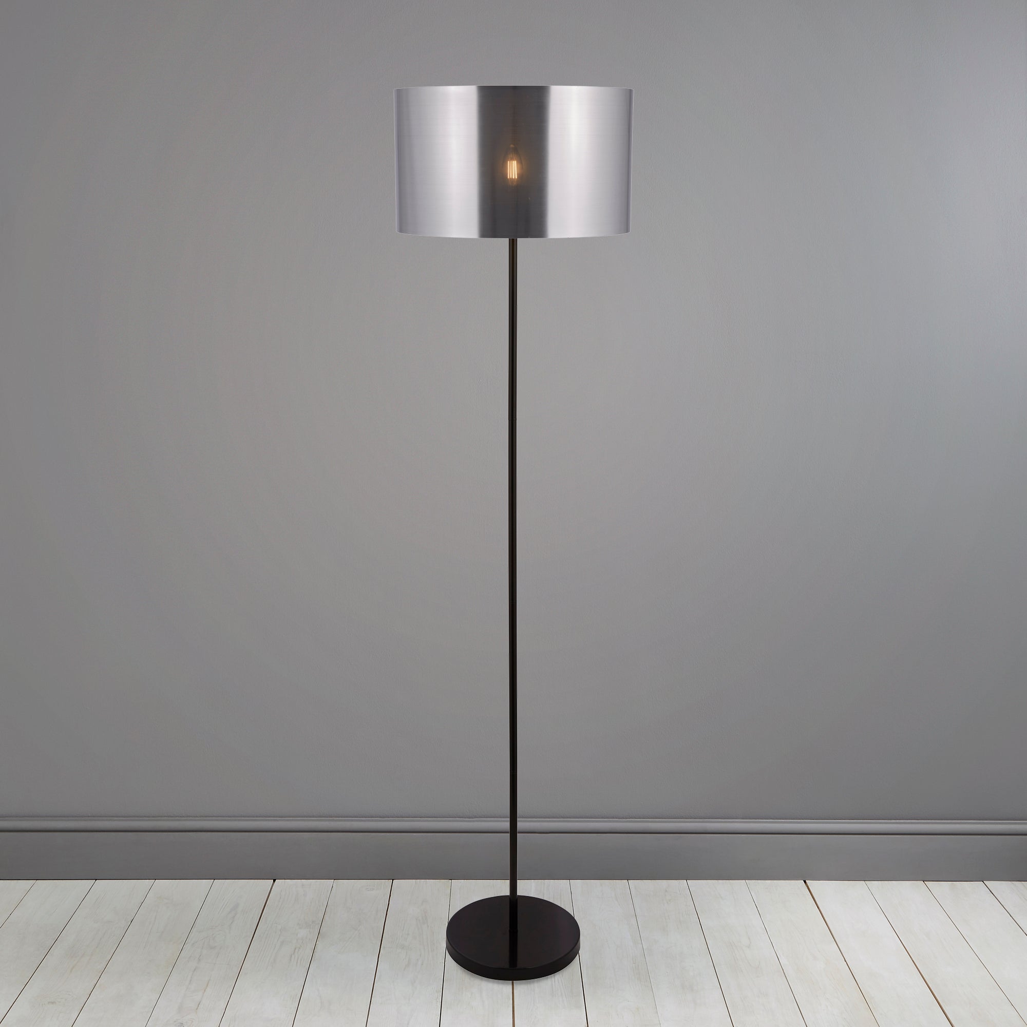Volos Shiny Black Floor Lamp Silver