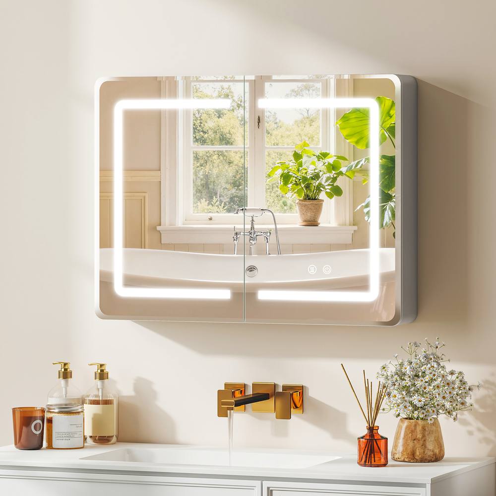 HOMCOM 60 x 80 cm LED Bathroom Mirror Cabinet with Double-Sided Mirrors in Silver