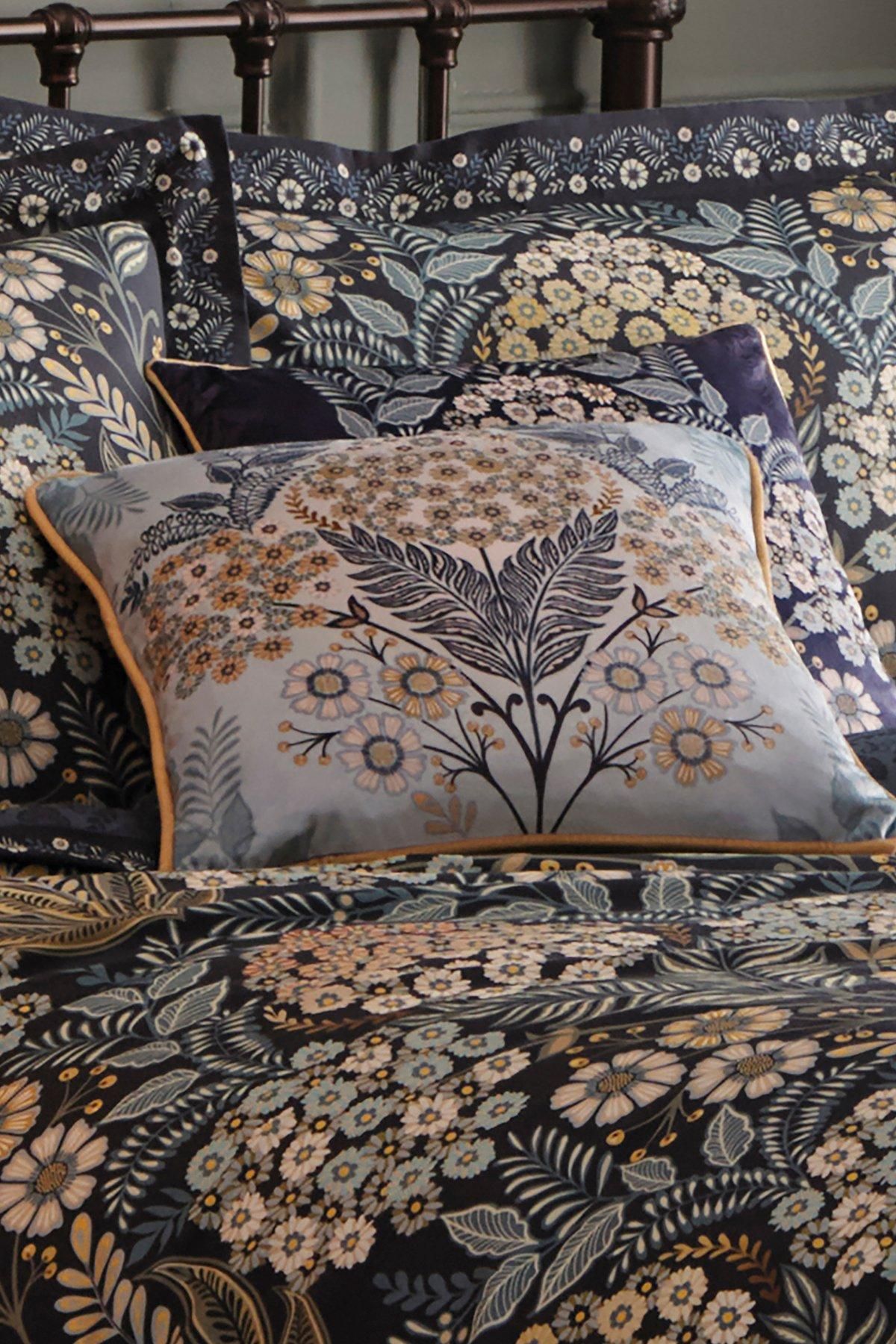 Appletree 'Evelina' Geometric Floral Velvet Filled Cushion in Navy