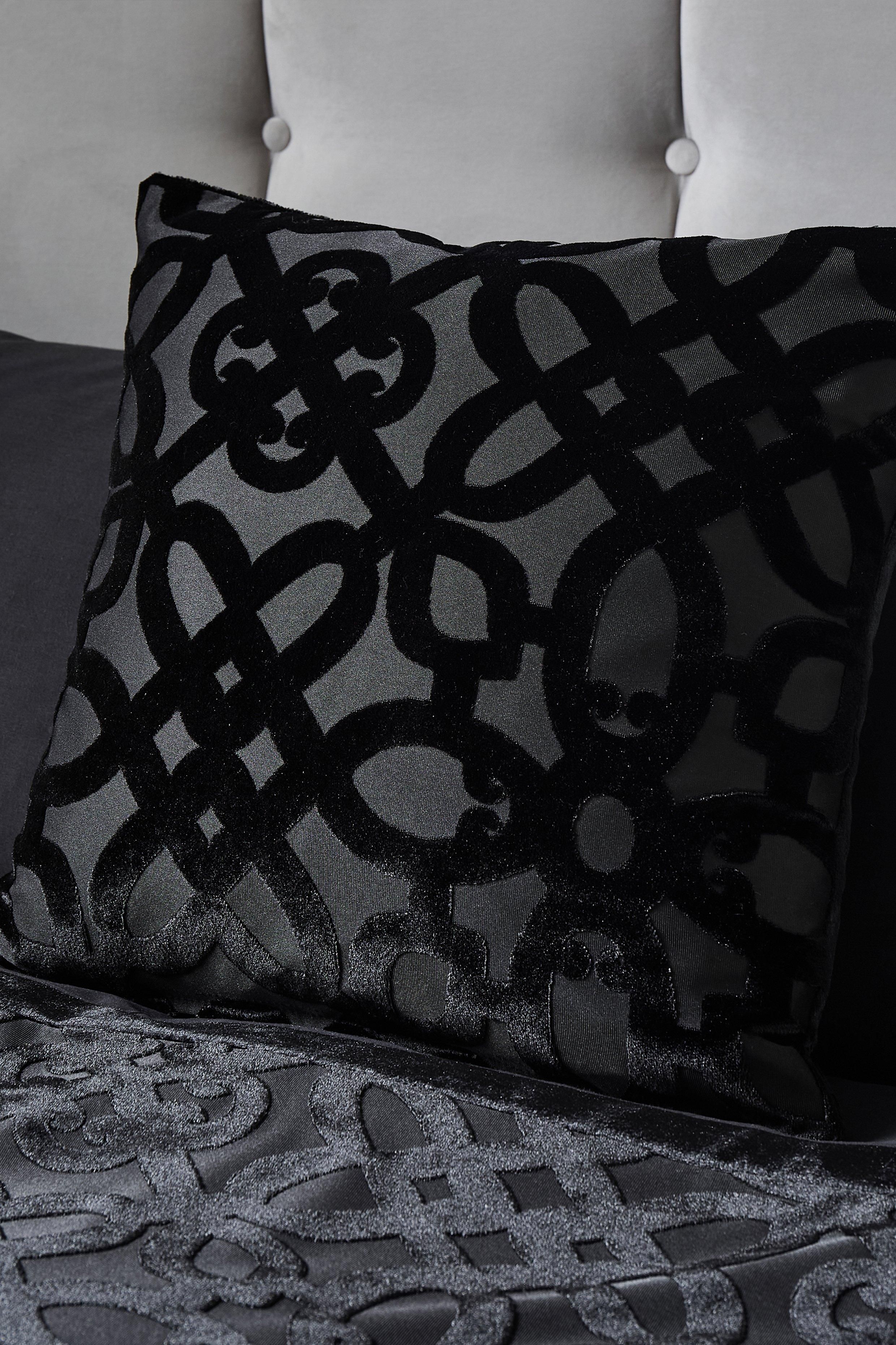 Catherine Lansfield 'Lattice Cut Velvet' Cushion in Black