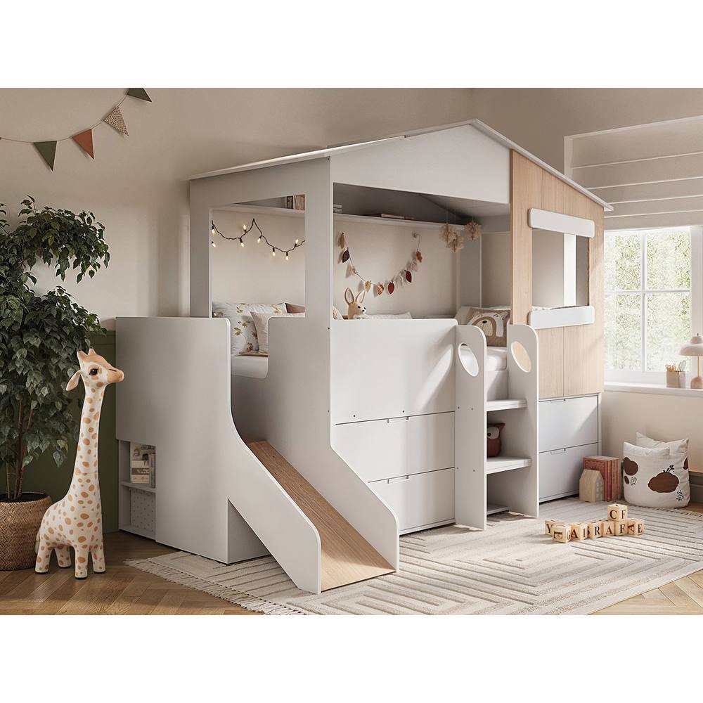 Flair Dreamland House Midsleeper with Slide & Storage in White