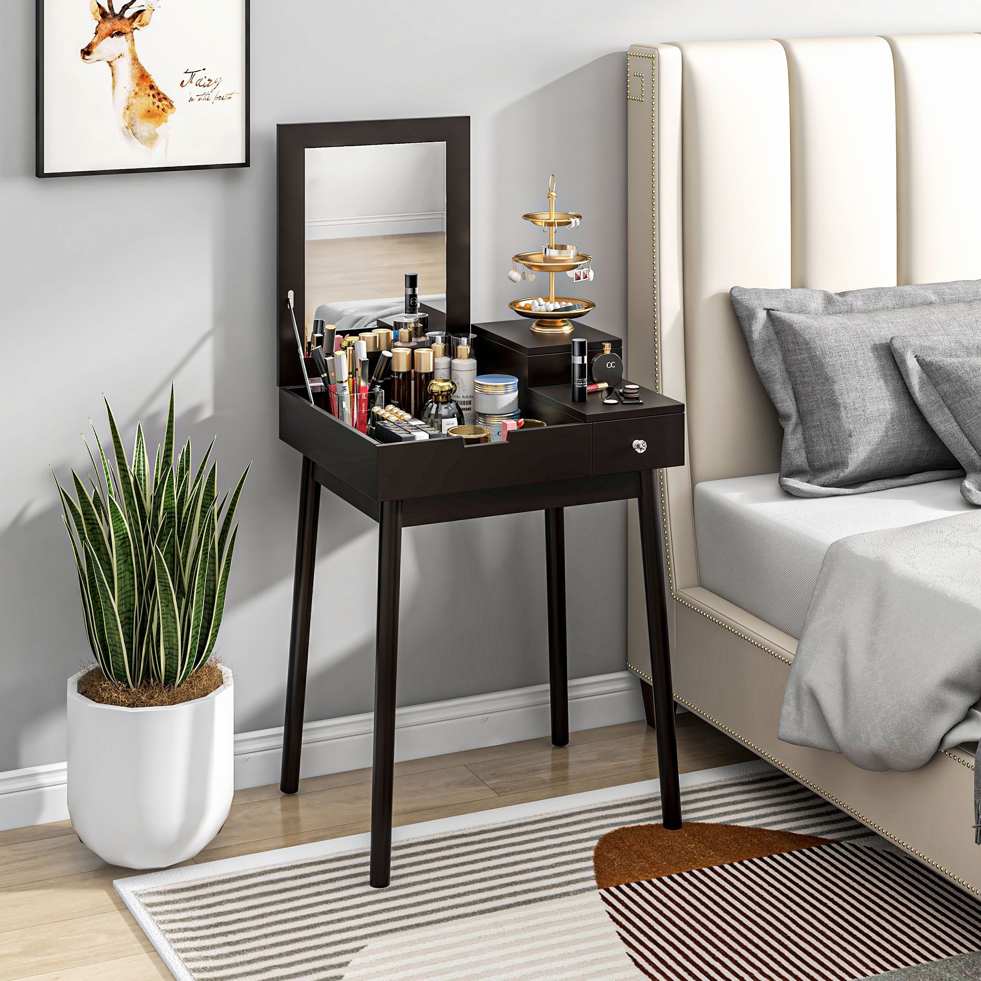 HOMCOM Dressing Table Vanity Desk Flip-up Mirror 2 Drawers in Black