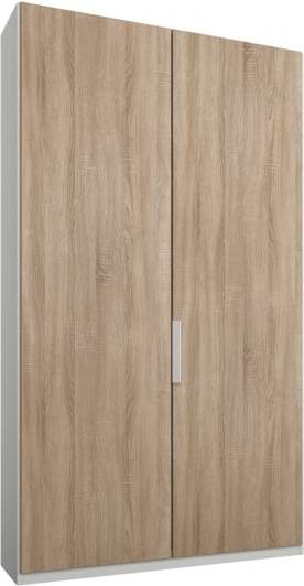 Caren 2 door 100cm Hinged Wardrobe, White Frame, Oak Doors, Premium Interior