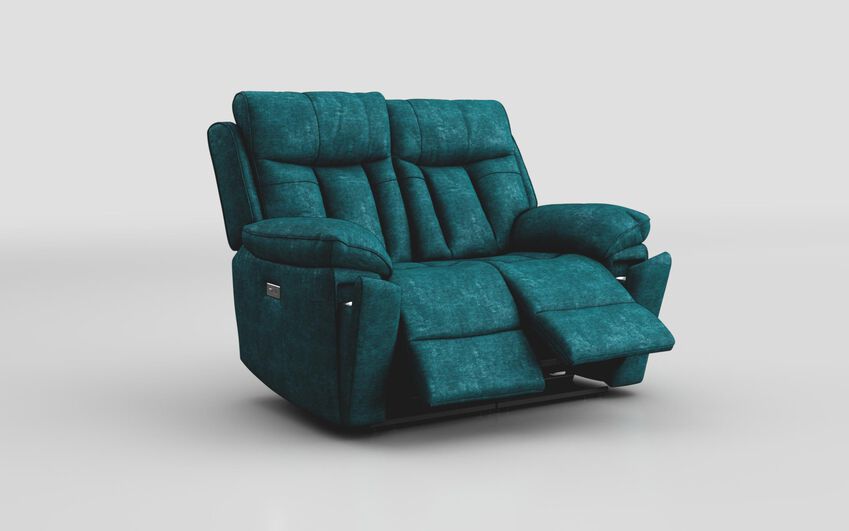 Blue Fabric Chalbury 2 Seater Power Recliner Sofa with Cup Holders