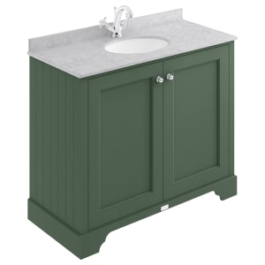 Bayswater Victrion Hunter Green Traditional Freestanding Vanity Unit & Grey Marble Top Basin - 1000mm