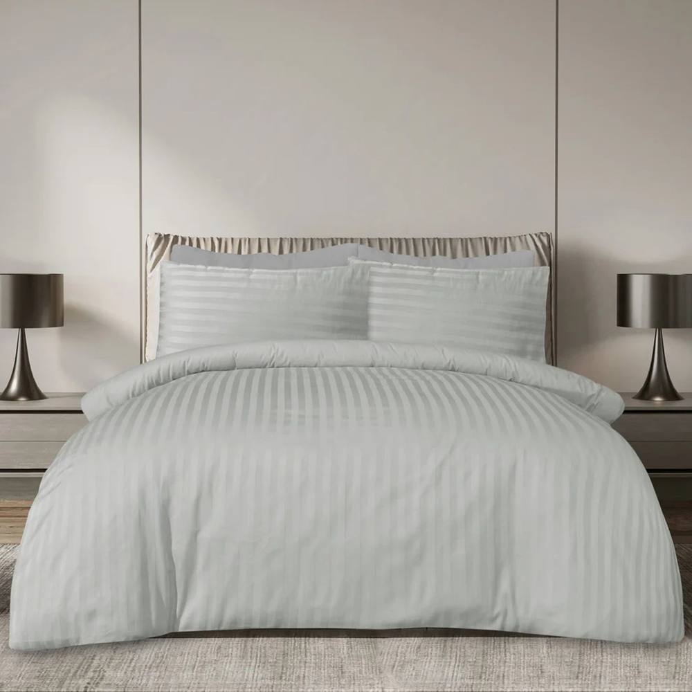 Smart Living Luxury Satin Stripe Reversible Duvet Cover with Pillowcase in Grey