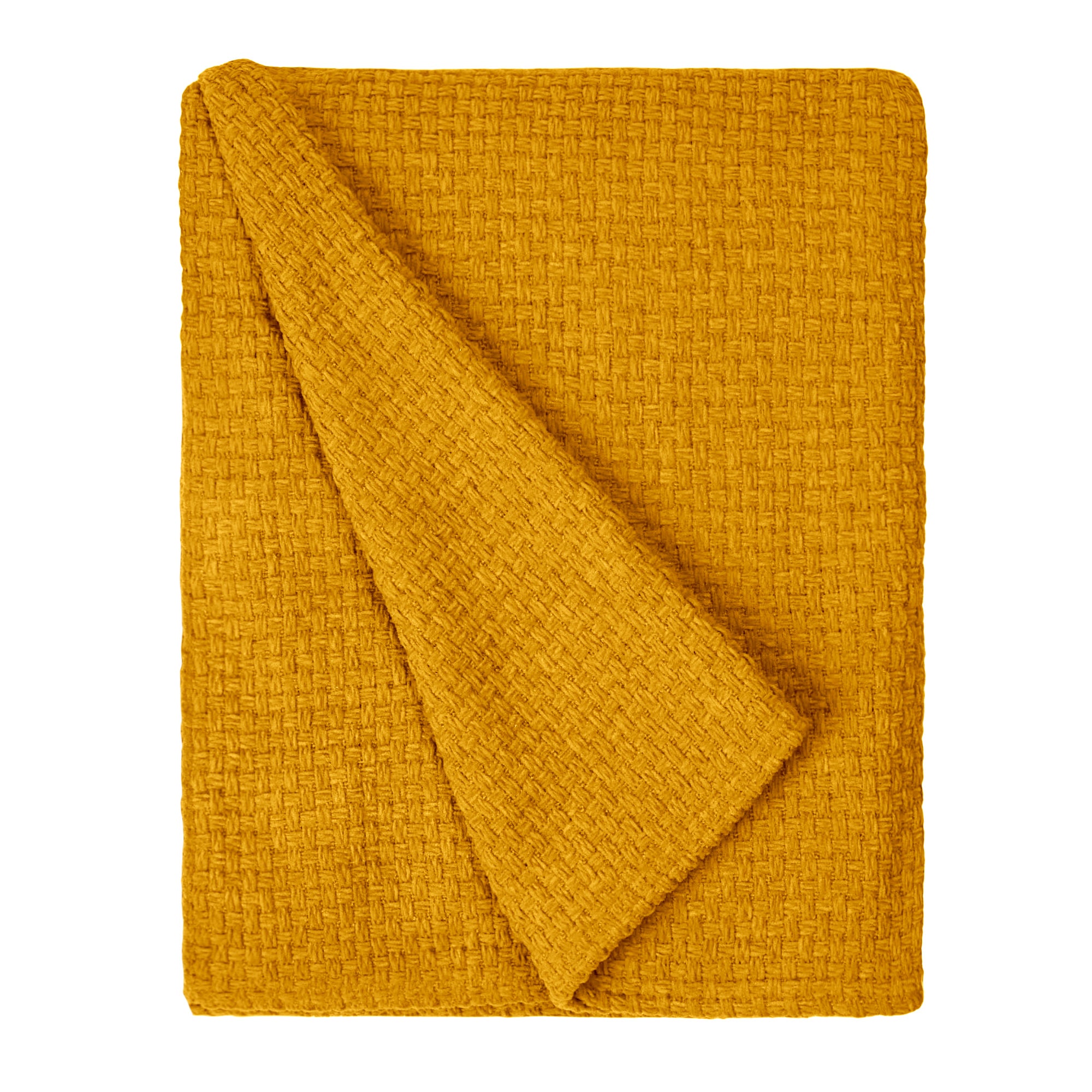 Chenille Basketweave 130cm x 180cm Throw Ochre Yellow