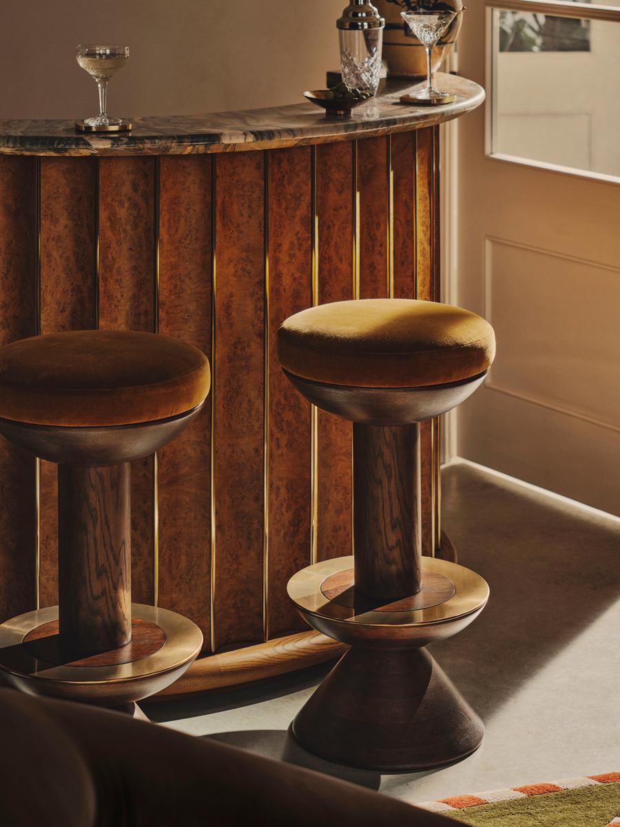 Lennie Barstool, Velvet, Mustard