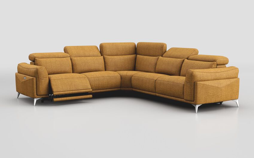 Yellow Fabric Gattolino 2 Corner 1 Power Sofa with Manual Head Tilt